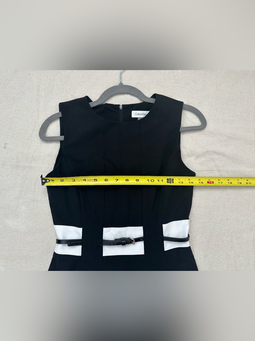 Calvin Klein Black White Tan Colorblock Fit & Flare Belted Dress Size 0 Office - Picture 6 of 9